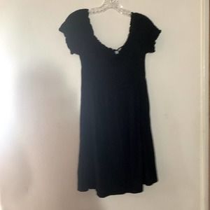 ASOS black ribbed top flowy bottom casual dress small puffy sleeves size 10